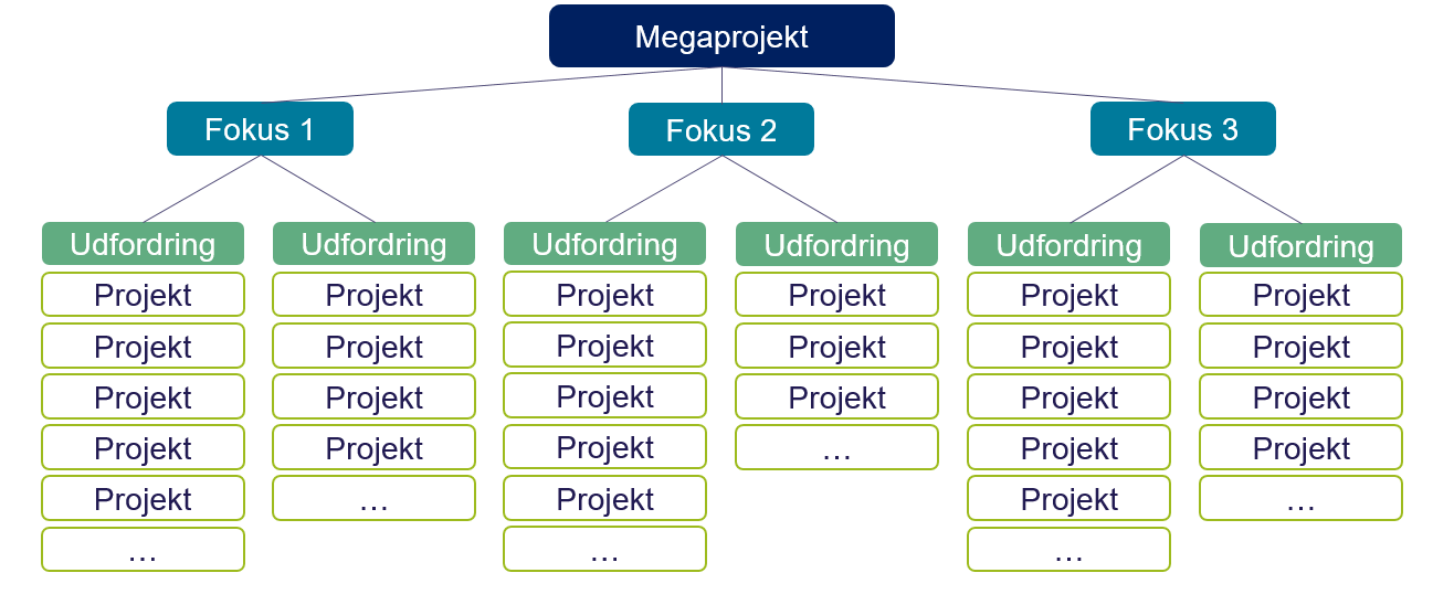 Figur som illustrerer strukturen for et megaprojekt. Figur som illustrerer strukturen for et megaprojekt.